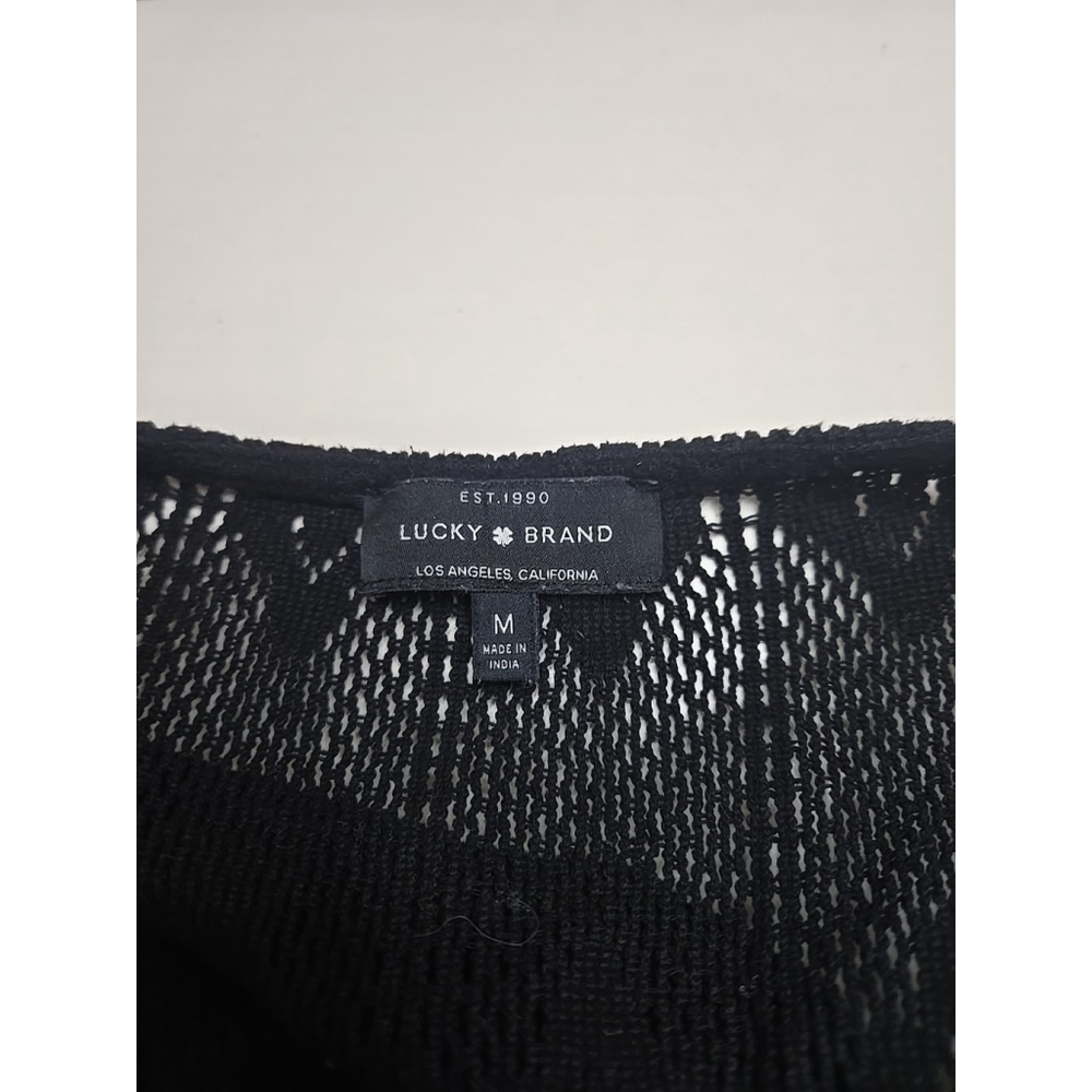 Lucky Brand Women's Black Crochet Swing Sleeveless Linen Blend Top Size Medium - Picture 6 of 8